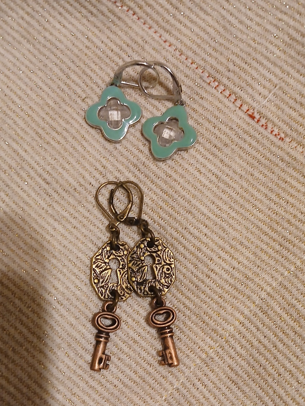 1 Aqua Clover Dangle Earrings - Women Jewelry 1 Key And Lock Earrings